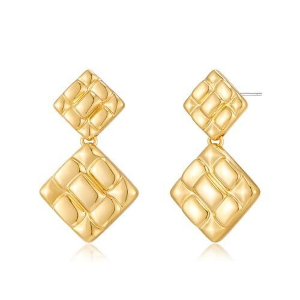 2948 Chunky Gold Dangle Drop Earrings , Vintage Gold Statement Earrings